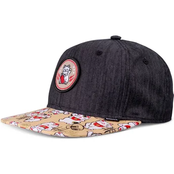Καπέλα επίπεδη μαύρο snapback για παιδιά Lucky Cat Linen Rev από Djinns