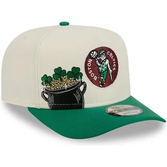New Era Curved Brim 9FIFTY A Frame Precurved Hardwood Classics Boston Celtics NBA Beige and Green Snapback Cap