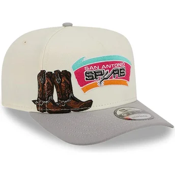 New Era Curved Brim 9FIFTY A Frame Precurved Hardwood Classics San Antonio Spurs NBA Beige and Grey Snapback Cap