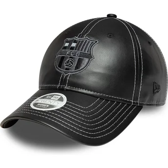 New Era Curved Brim Women FC Barcelona LALIGA 9TWENTY PU Leather Black Adjustable Cap
