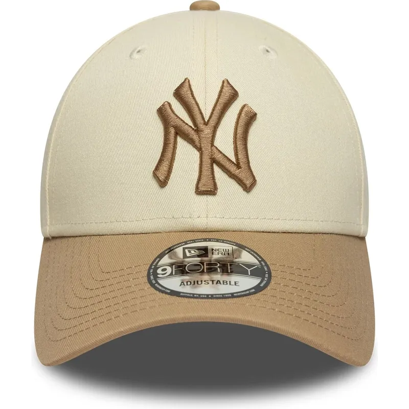 new-era-curved-brim-brown-logo-9forty-colour-block-new-york-yankees-mlb-beige-and-brown-adjustable-cap