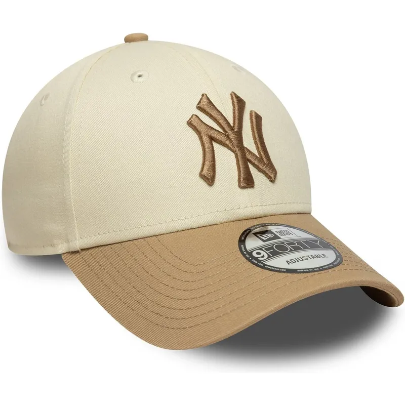 new-era-curved-brim-brown-logo-9forty-colour-block-new-york-yankees-mlb-beige-and-brown-adjustable-cap
