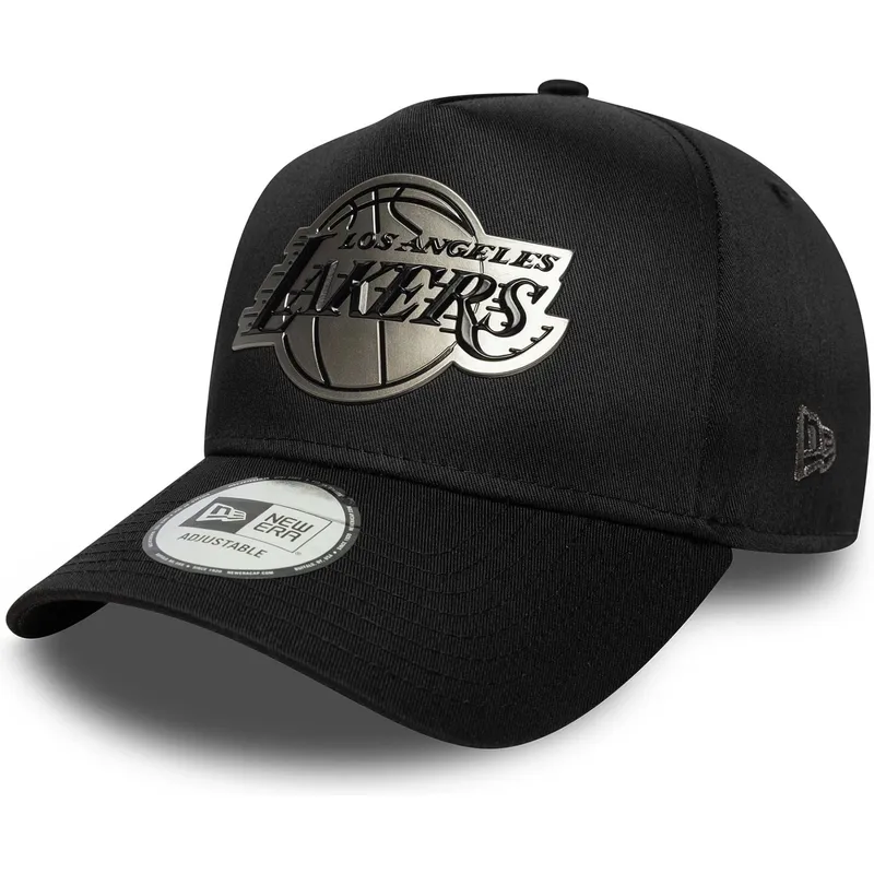new-era-curved-brim-9forty-e-frame-metallic-los-angeles-lakers-nba-black-snapback-cap