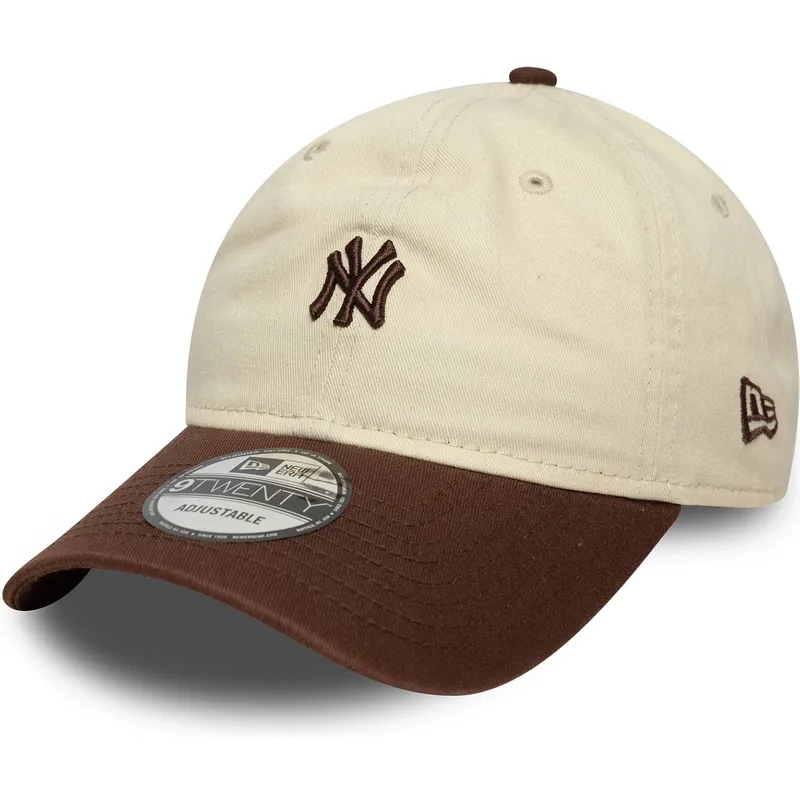 new-era-curved-brim-9twenty-mini-washed-new-york-yankees-mlb-beige-and-brown-adjustable-cap