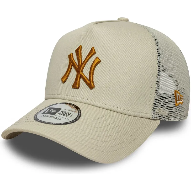 new-era-brown-logo-a-frame-league-essential-new-york-yankees-mlb-beige-trucker-hat
