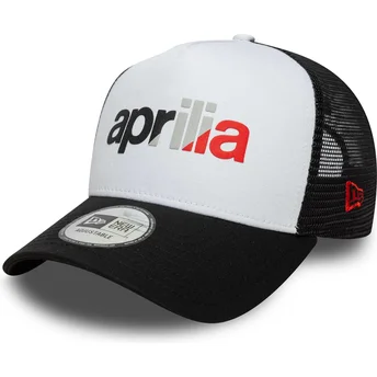 New Era A Frame Wordmark Aprilia Piaggio White and Black Trucker Hat