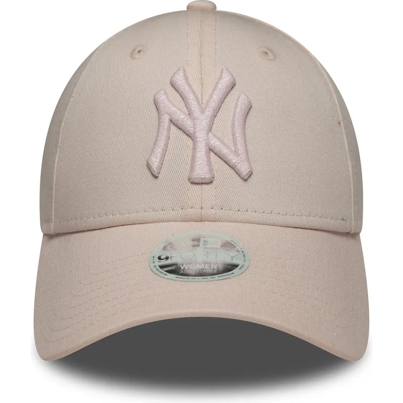 new-era-curved-brim-women-pink-logo-9forty-metallic-logo-new-york-yankees-mlb-pink-adjustable-cap