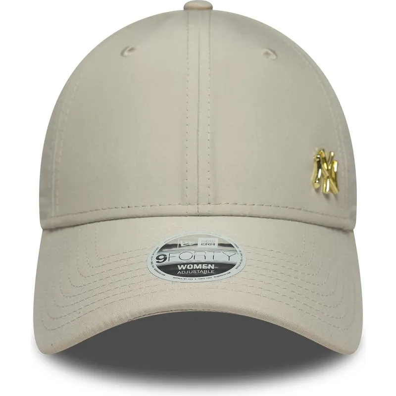 new-era-curved-brim-women-golden-logo-9forty-flawless-new-york-yankees-mlb-beige-adjustable-cap