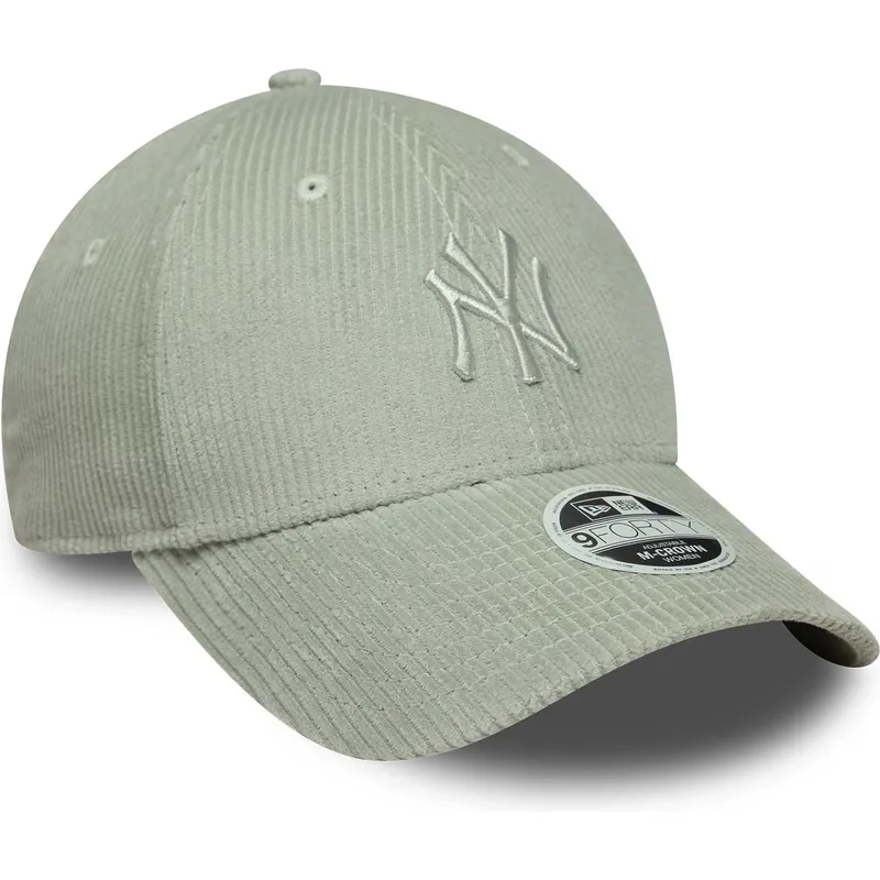 new-era-curved-brim-women-green-logo-9forty-m-crown-pastel-cord-new-york-yankees-mlb-light-green-adjustable-cap