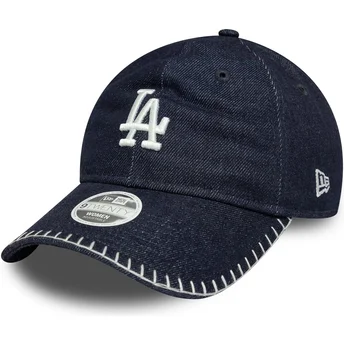 New Era Curved Brim Women 9TWENTY Denim Stitch Los Angeles Dodgers MLB Navy Blue Adjustable Cap