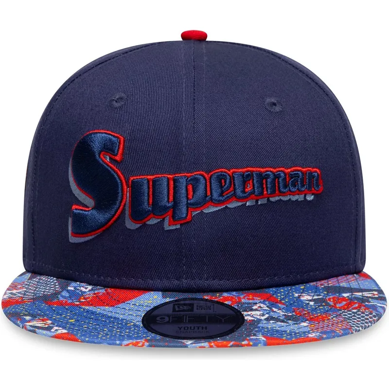 new-era-flat-brim-youth-superman-9fifty-dc-comics-navy-blue-snapback-cap