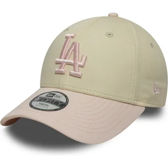 New Era Curved Brim Youth 9FORTY League Essential Los Angeles Dodgers MLB Beige and Pink Adjustable Cap