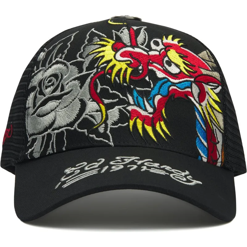 ed-hardy-dragon-and-roses-graphic-black-trucker-hat