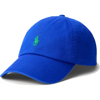 Polo Ralph Lauren Curved Brim Green Logo Cotton Chino Classic Sport Blue Adjustable Cap