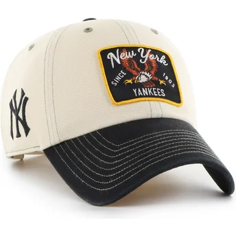 47 Brand Curved Brim Clean Up Keepsake New York Yankees MLB Beige and Black Adjustable Cap