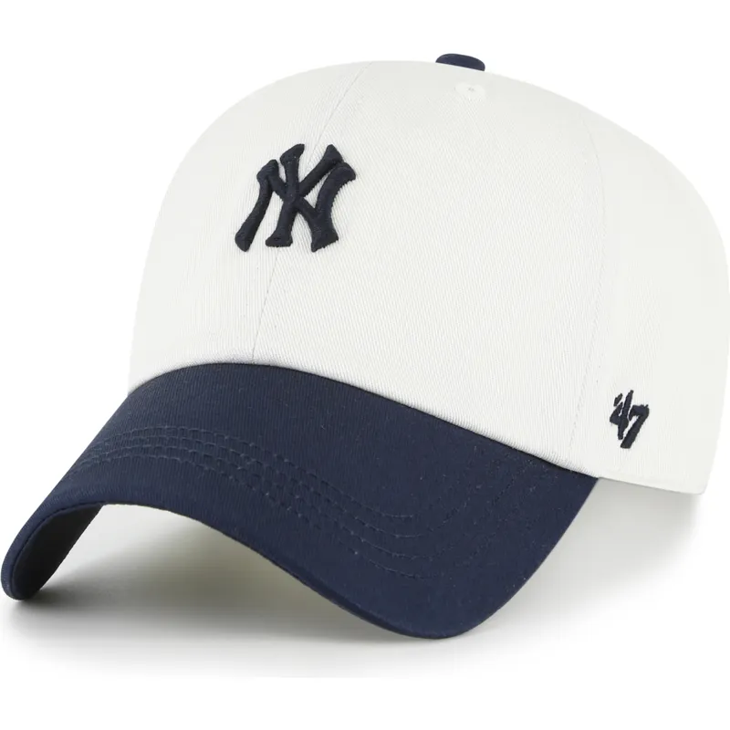 47-brand-curved-brim-clean-up-contemporary-two-tone-new-york-yankees-mlb-beige-and-navy-blue-adjustable-cap