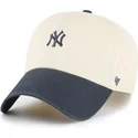 47-brand-curved-brim-clean-up-base-runner-two-tone-new-york-yankees-mlb-beige-and-navy-blue-adjustable-cap