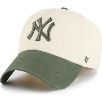 47 Brand Curved Brim Clean Up Two Tone No Loop Label New York Yankees MLB Beige and Green Adjustable Cap