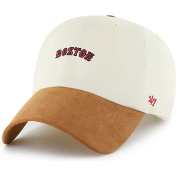 Καπέλα καμπύλη μπεζ ρυθμιζόμενη ταινία Clean Up Mini Script Suede Visor από Boston Red Sox MLB από 47 Brand
