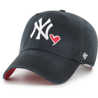 Καπέλα καμπύλη μαύρο ρυθμιζόμενη ταινία Clean Up Heart Icon από New York Yankees MLB από 47 Brand