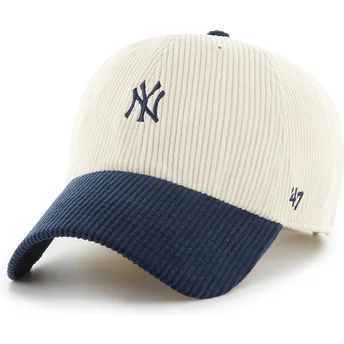 47 Brand Curved Brim Clean Up Cord Base Runner Two Tone New York Yankees MLB Beige and Navy Blue Adjustable Cap