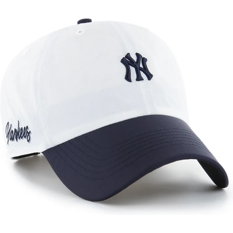 47-brand-curved-brim-clean-up-vista-mini-two-tone-new-york-yankees-mlb-white-and-navy-blue-adjustable-cap