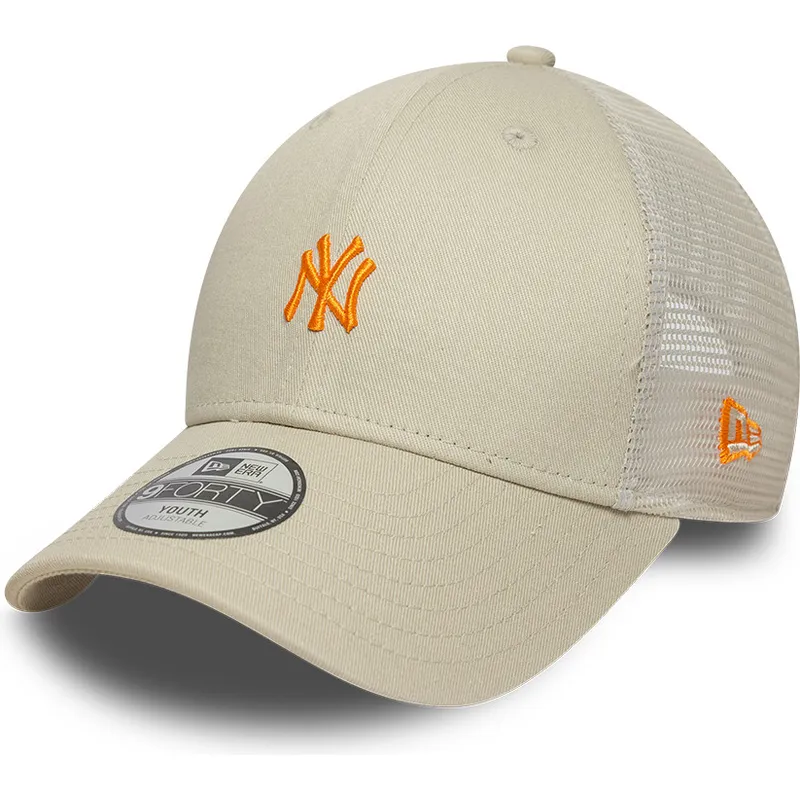 new-era-youth-orange-logo-9forty-homefield-new-york-yankees-mlb-beige-adjustable-trucker-hat
