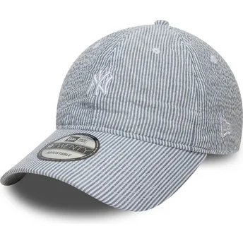New Era Curved Brim 9TWENTY Seersucker New York Yankees MLB Navy Blue Adjustable Cap