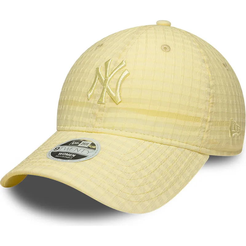 new-era-curved-brim-women-yellow-logo-9twenty-seersucker-new-york-yankees-mlb-yellow-adjustable-cap