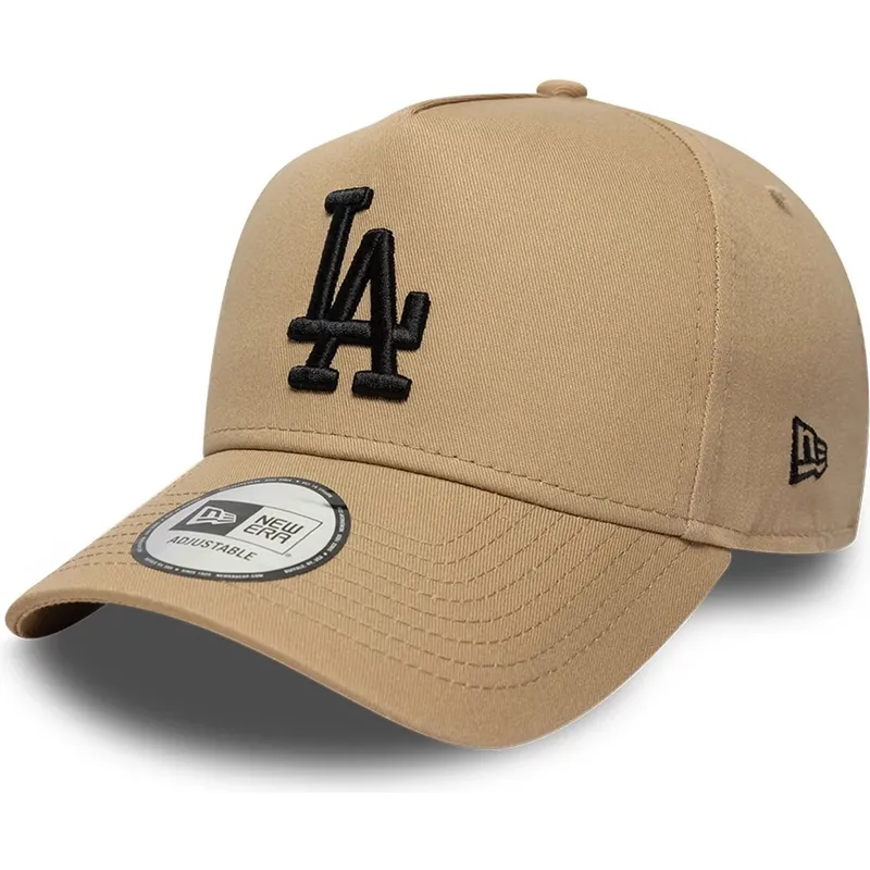 new-era-curved-brim-black-logo-e-frame-league-essential-los-angeles-dodgers-mlb-brown-snapback-cap