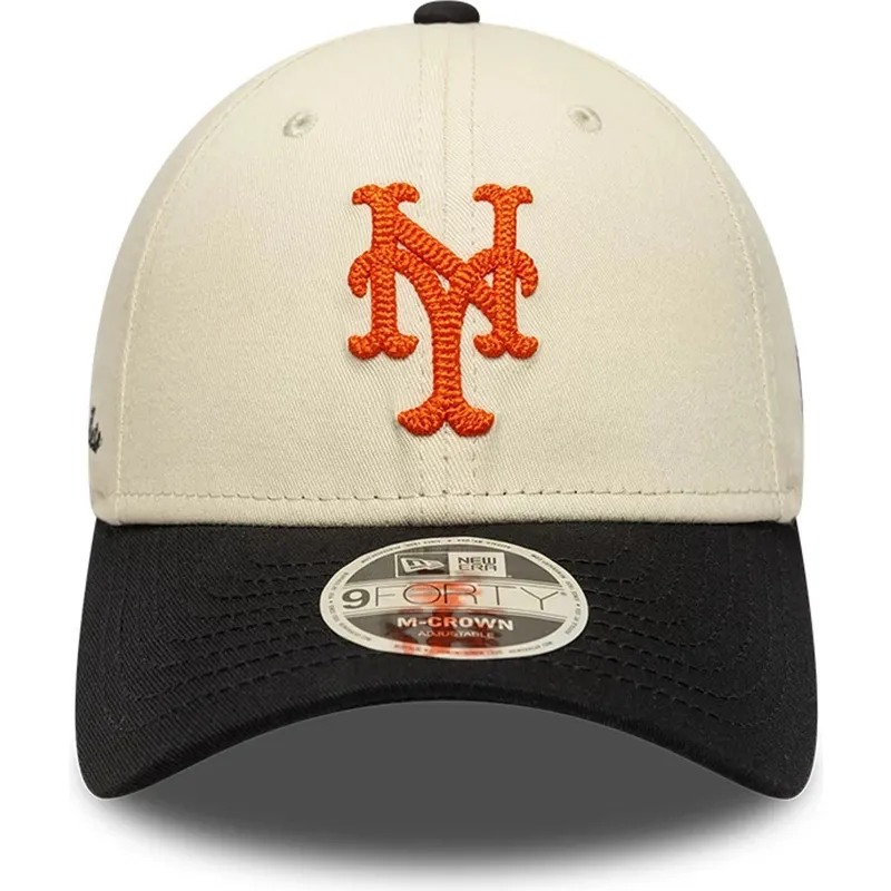 new-era-curved-brim-9forty-m-crown-side-script-new-york-mets-mlb-beige-and-black-snapback-cap