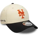 new-era-curved-brim-9forty-m-crown-side-script-new-york-mets-mlb-beige-and-black-snapback-cap