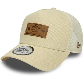 Καπέλα καμπύλη μπεζ snapback A Frame Denim Leather Patch από New Era
