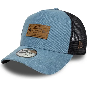 Καπέλα καμπύλη μπλε snapback A Frame Denim Leather Patch από New Era