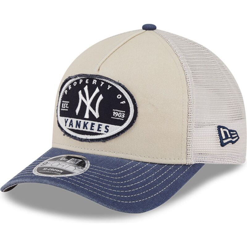 new-era-9forty-m-crown-a-frame-fray-new-york-yankees-mlb-beige-and-navy-blue-trucker-hat new-era-9forty-m-crown-a-frame-fray-new-york-yankees-mlb-beige-and-navy-blue-trucker-hat