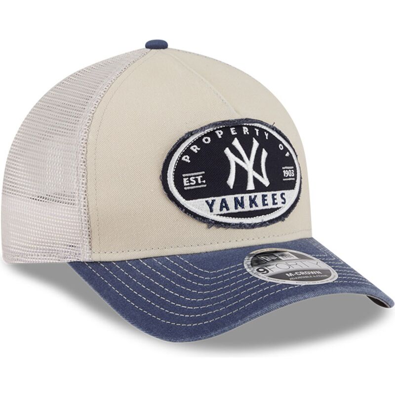 new-era-9forty-m-crown-a-frame-fray-new-york-yankees-mlb-beige-and-navy-blue-trucker-hat new-era-9forty-m-crown-a-frame-fray-new-york-yankees-mlb-beige-and-navy-blue-trucker-hat