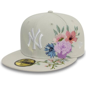 Καπέλα επίπεδη μπεζ προσαρμοσμένο 59FIFTY Floral από New York Yankees MLB από New Era