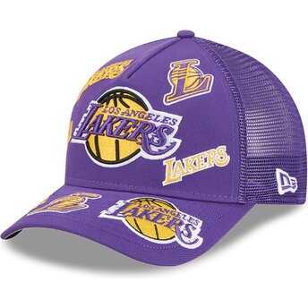 Καπέλα καμπύλη βιολετί snapback 9FORTY M-Crown A Frame All Over από Los Angeles Lakers NBA από New Era