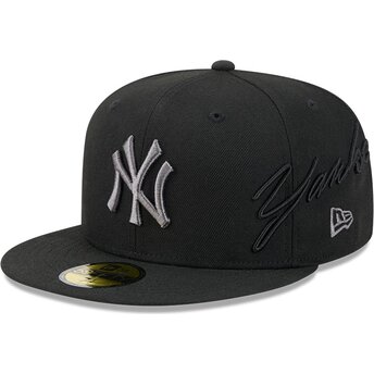 Καπέλα επίπεδη μαύρο προσαρμοσμένο 59FIFTY Side Script από New York Yankees MLB από New Era