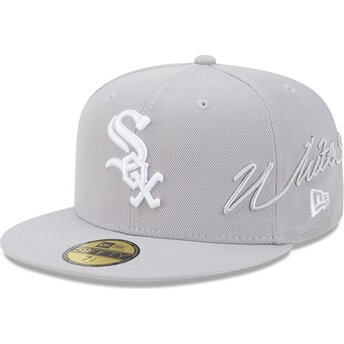 Καπέλα επίπεδη γκρι προσαρμοσμένο 59FIFTY Side Script από Chicago White Sox MLB από New Era