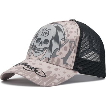 Καπέλα καμπύλη γκρι snapback 13 Skull από Ed Hardy